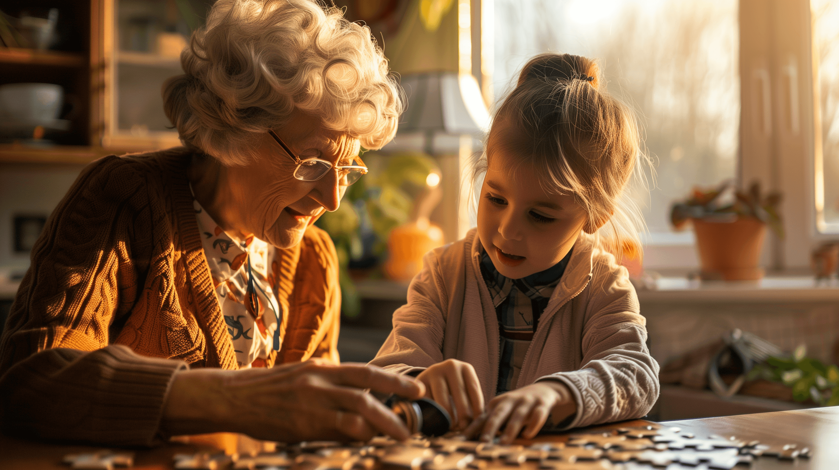 Family building a graduation keepsake puzzle together