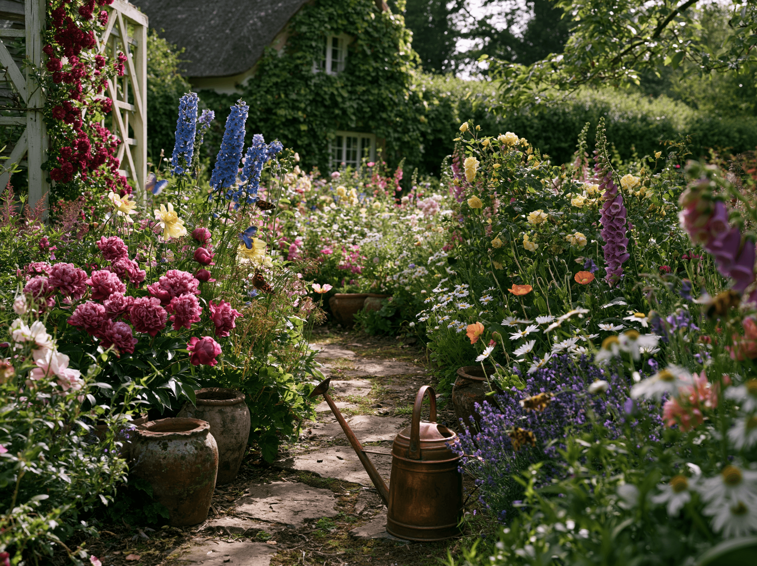 English garden in bloom for a floral wooden puzzle collection