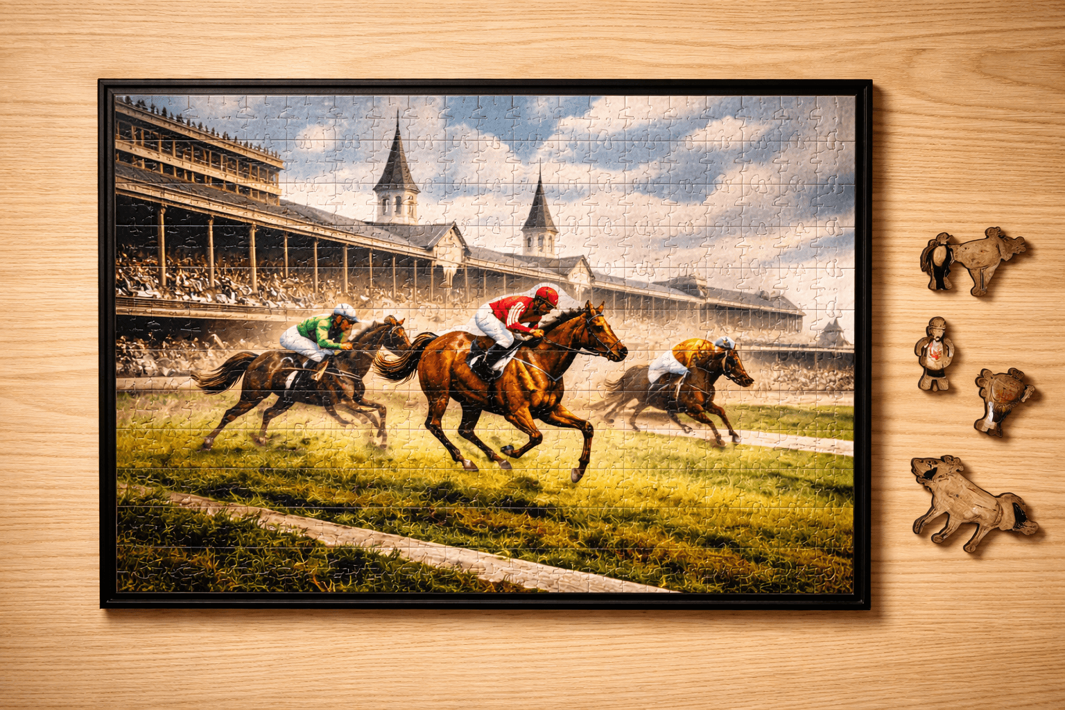 Derby-inspired horse racing wooden puzzle artwork