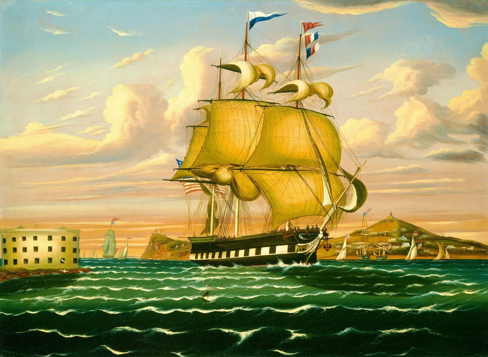 Packet Ship Passing Castle Williams, New York Harbor