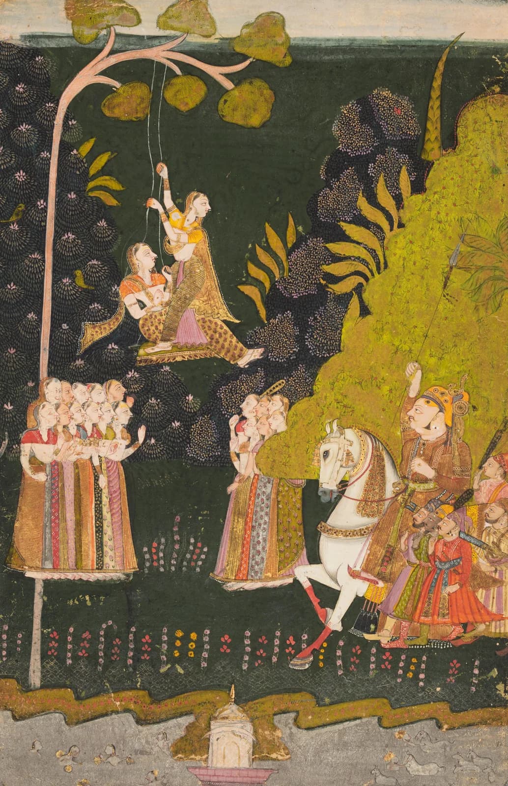 Maharaja Abhai Singh Watching Girls Swinging at the Teej Festival by Jodhpur, Rajasthan, a Whittled wooden jigsaw puzzle