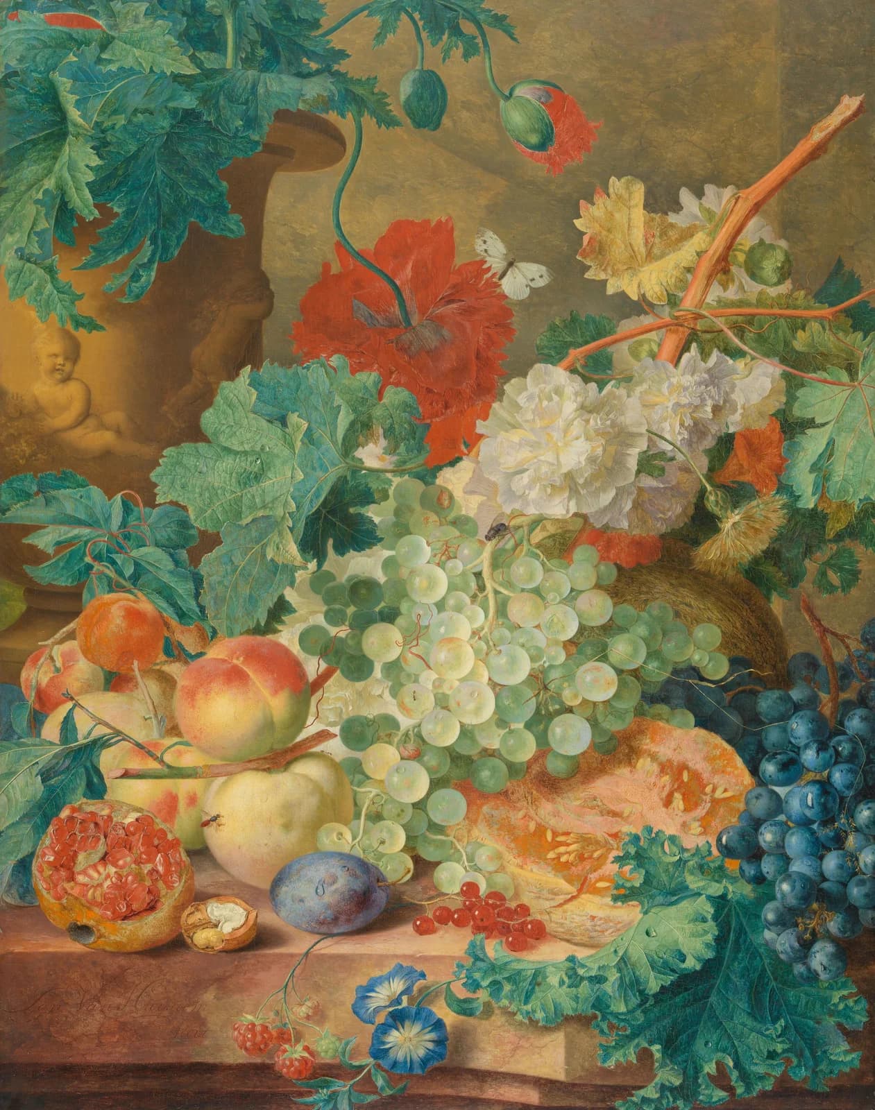 Still Life with Flowers and Fruit by Jan van Huysum, a Whittled wooden jigsaw puzzle