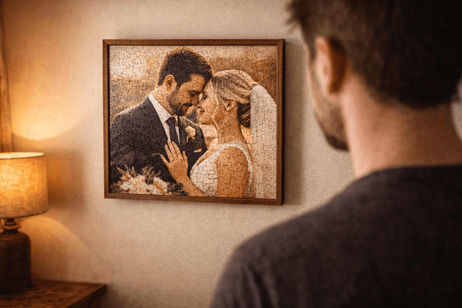 Wedding photo puzzle displayed as a keepsake gift