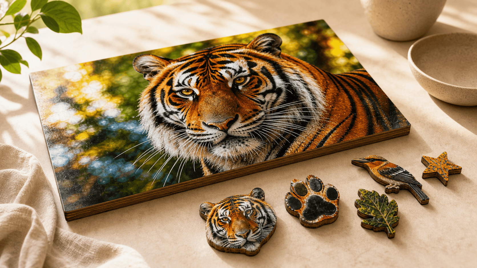 Tiger Whittled Original with animal-shaped hardwood whimsy pieces