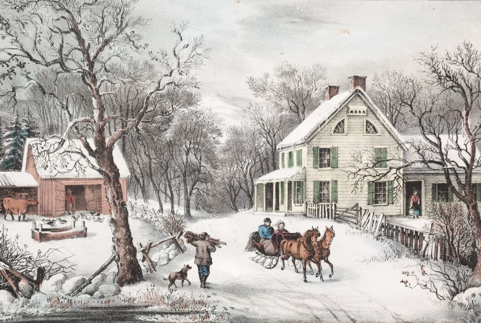American Homestead Winter by Currier & Ives, a Christmas wooden jigsaw puzzle