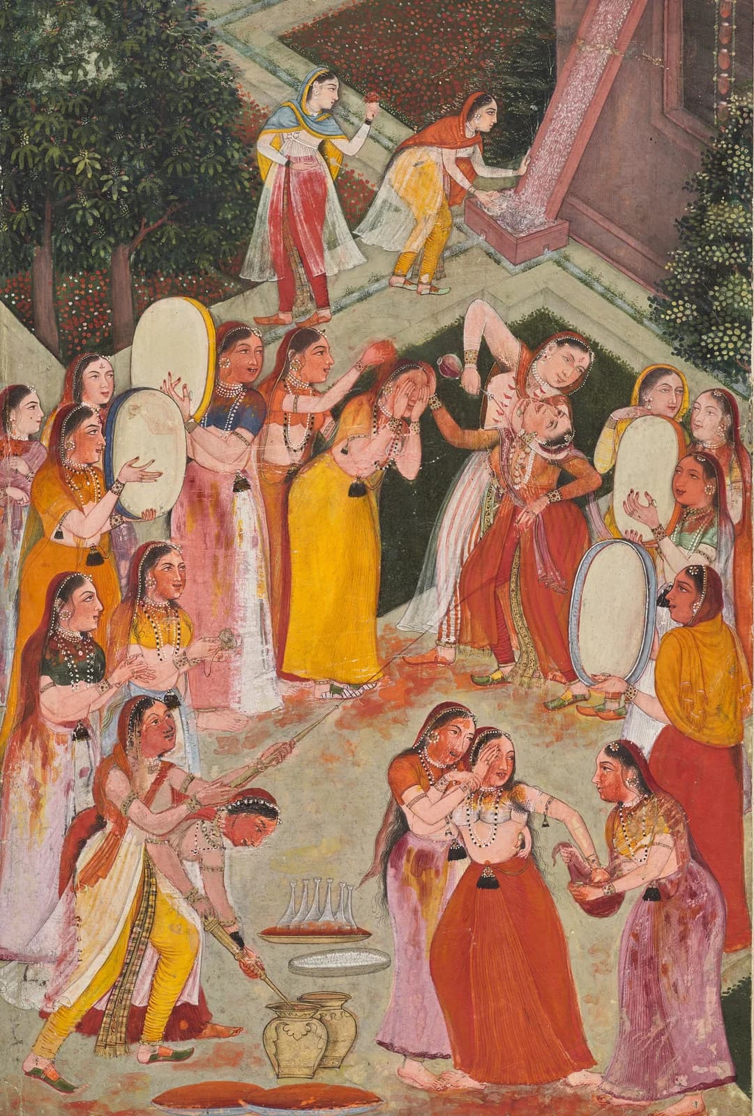 Girls Spraying Each Other at Holi, Bikaner, a festival of color wooden jigsaw puzzle